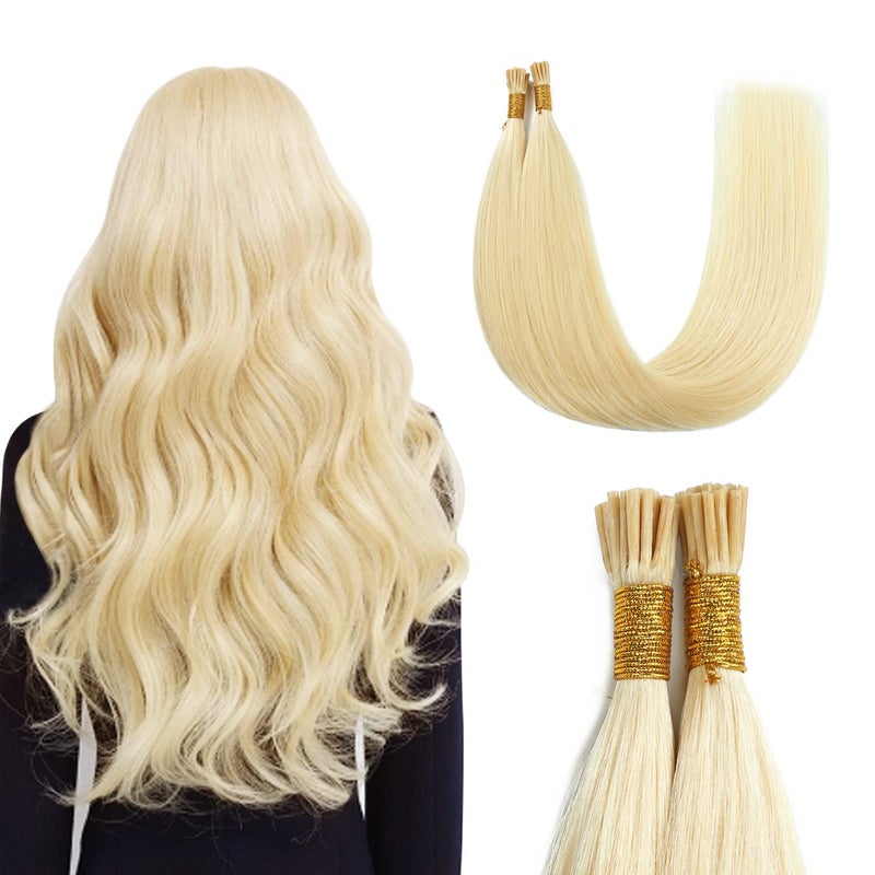 Sunya I Tip Hair Extensions Human Hair Bleach Blonde 50 Grams 50 StrandsPackage Pre Bonded Hair Extensions Human Hair Fusion 20 inches Remy Straight Real Human Hair Extensions 613 Bleach Blonde