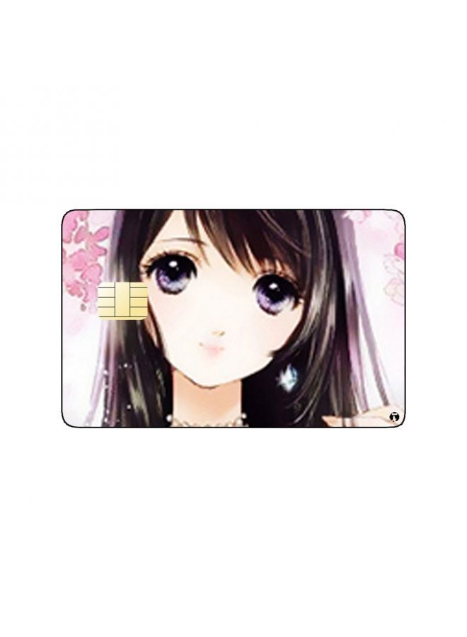 RKN PRINTED BANK CARD STICKER Cute Anime Girl Drawing With Flowers - Image 1