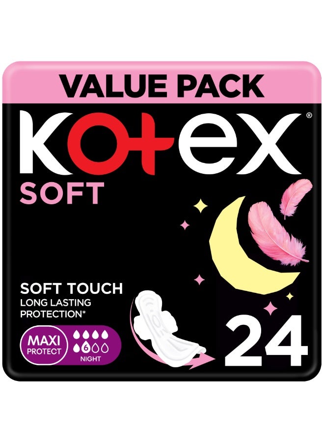 كوتكس فوط كوتكس ماكسي سوفت الحماية السميكة، فوط بالأجنحة حجم ليلي 24 قِطَع - Image 1