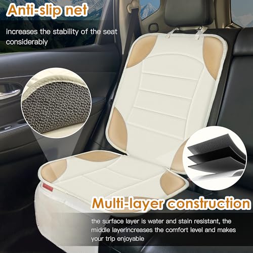 Sinvitron Car Seat Protector for Child Car Seat Waterproof NonSlip Leather Mat with 2 Mesh Pockets Universal Seat Cover for Baby Pets Vehicles 1Pack OffWhite - Image 3