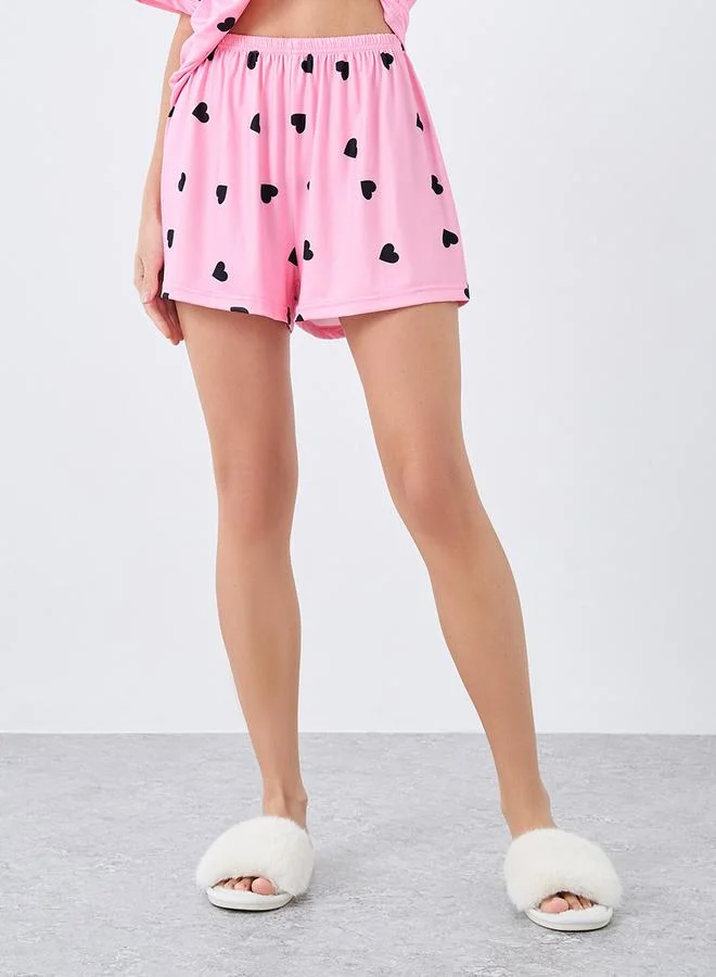 Styli All Over Heart Print T-Shirt and Shorts Set