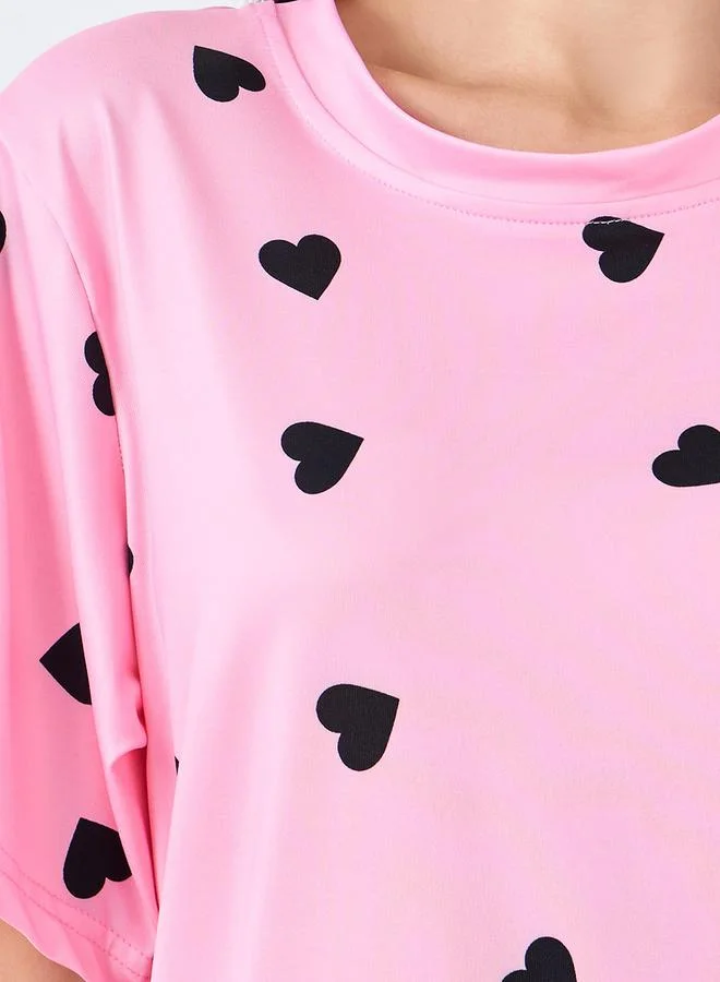 Styli All Over Heart Print T-Shirt and Shorts Set