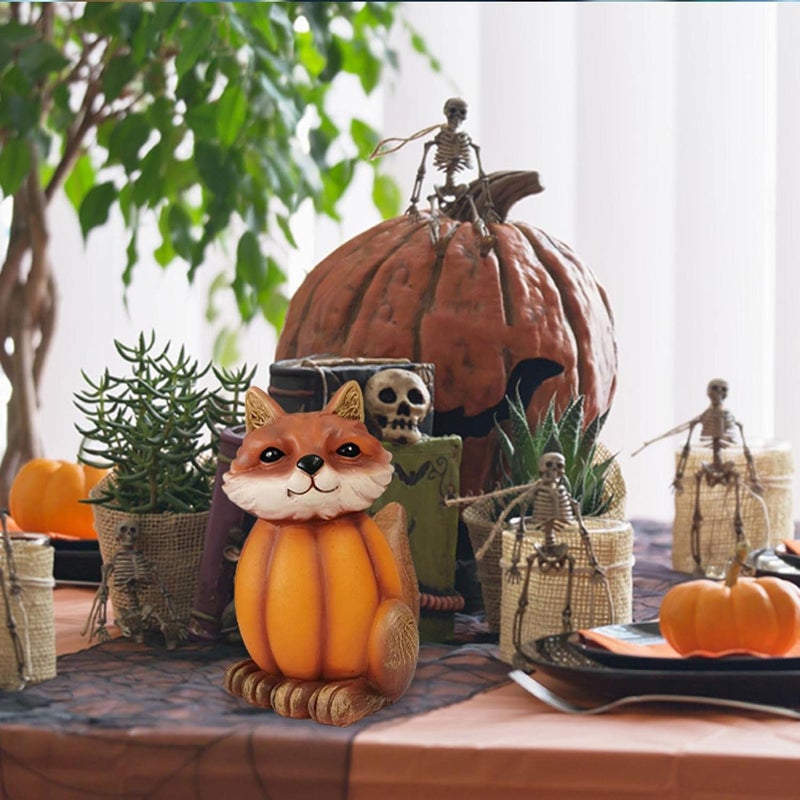 cheekyglo Halloween Animal Statue, Halloween Foxs Tortoise Owl Statue Ornaments, Halloween Pumpkin Animal Figurine, Home Decor Owl Decorations for Home Garden Patio Backyard Yard (A) - Image 3