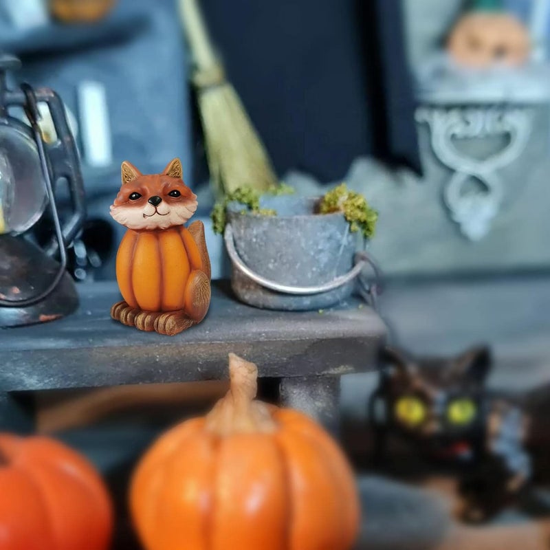 cheekyglo Halloween Animal Statue, Halloween Foxs Tortoise Owl Statue Ornaments, Halloween Pumpkin Animal Figurine, Home Decor Owl Decorations for Home Garden Patio Backyard Yard (A) - Image 5