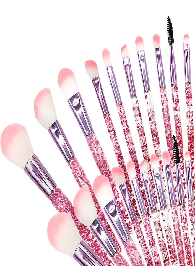 Jaasuee Bling Crystal Makeup Brush Set: 10-Piece Professional Glitter Brushes for Foundation, Concealer, Eye Shadow, Blush, Lip - Transparent Handles, Pink - Image 1