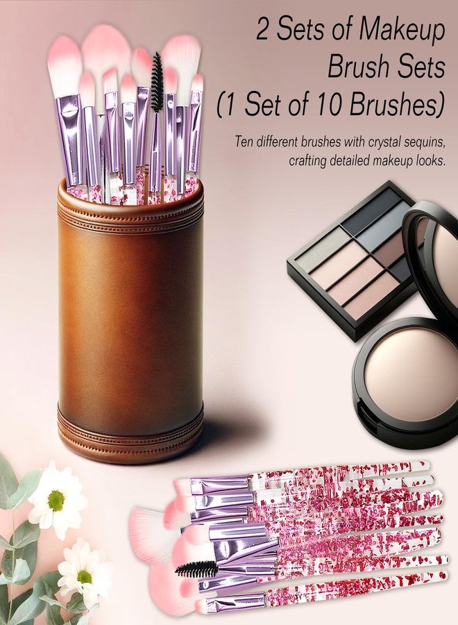 Jaasuee Bling Crystal Makeup Brush Set: 10-Piece Professional Glitter Brushes for Foundation, Concealer, Eye Shadow, Blush, Lip - Transparent Handles, Pink - Image 2