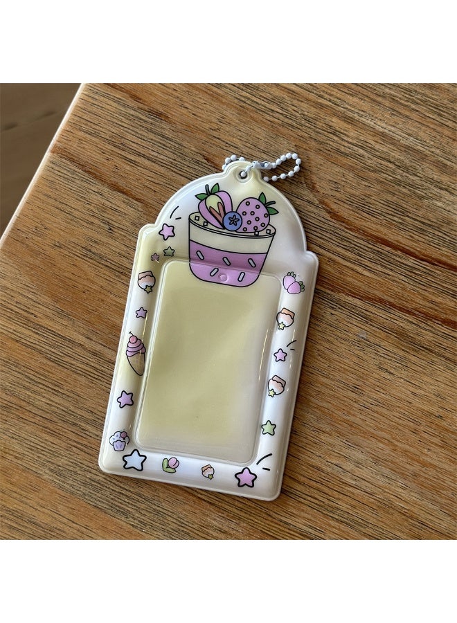 NIBEMINENT 1 - Piece Pink Strawberry Cake Guitar Kpop Photo Card Holder Pendant Key Chain ID Badge Holder ID Card Holder Photo Card Protector for School ID Office ID Access Card for Women Girls - Image 1