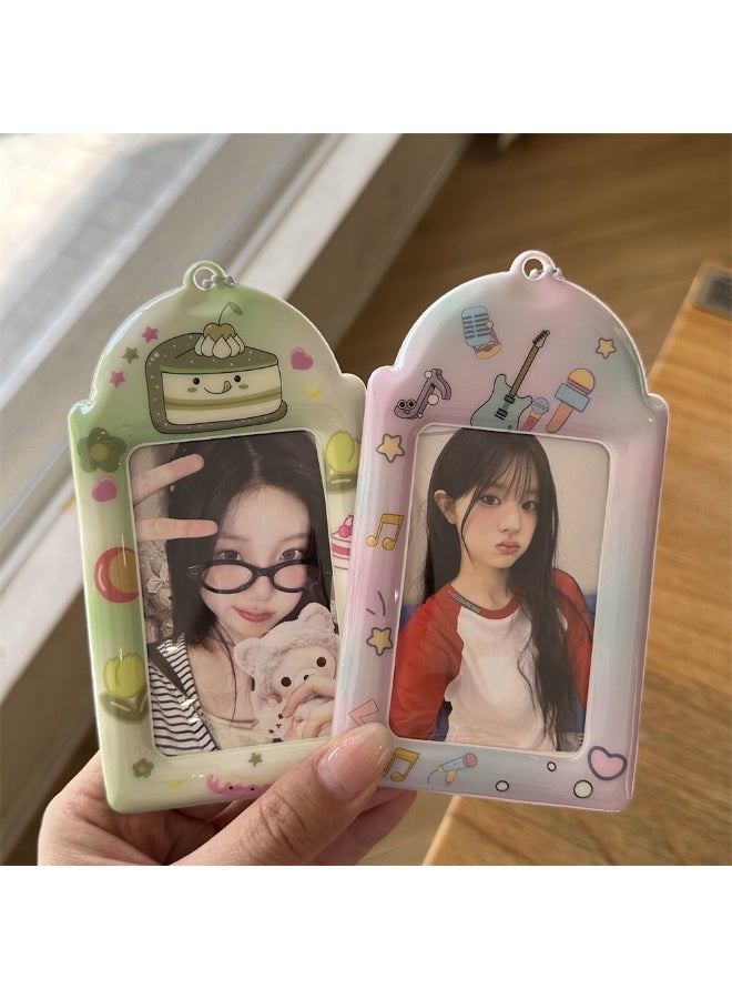 NIBEMINENT 1 - Piece Pink Strawberry Cake Guitar Kpop Photo Card Holder Pendant Key Chain ID Badge Holder ID Card Holder Photo Card Protector for School ID Office ID Access Card for Women Girls - Image 3