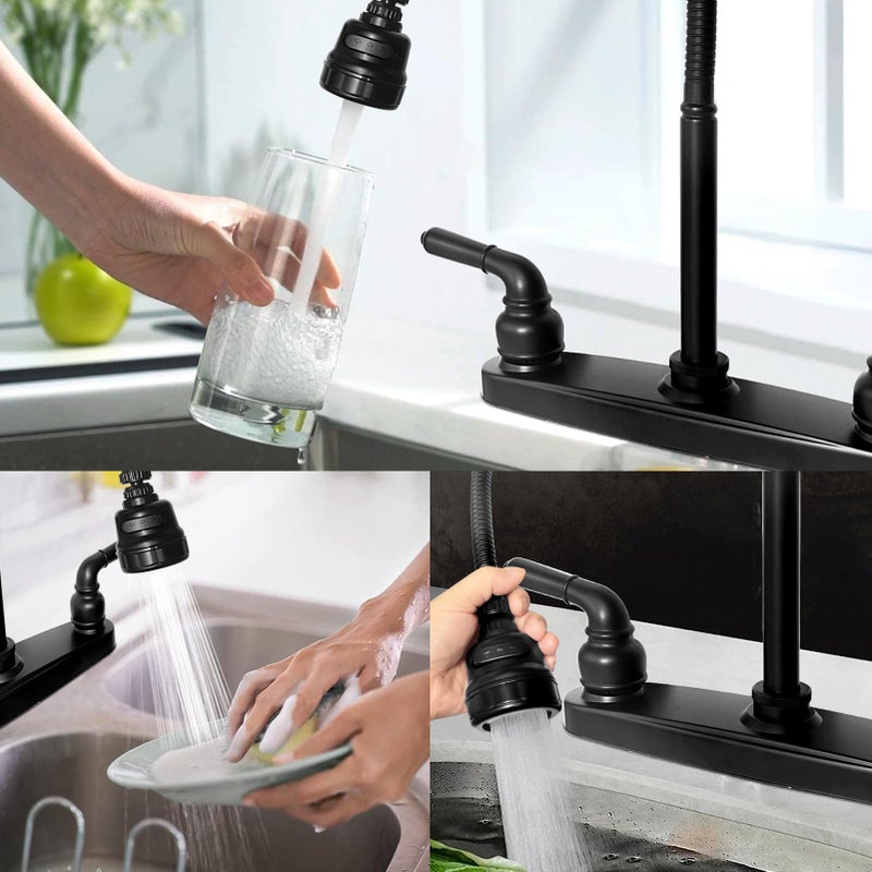 ExcelFu RV Kitchen Faucet,Camper RV Kitchen Sink Faucet Replacement with 2 Handles Flexible Spout 360 Swivel Rotatable Tri-Function Sprayer for Motorhomes,Travel Trailers,8 inch 2 Hole,Non-Metallic,Black - Image 4