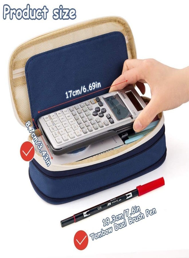 Invite Enterprise Invite Kawaii 2 Compartment Cute Aesthetic Pencil Case for Girls - Large Capacity Pen Pouch Multifunctional Stationery Organizer for School Office (Spacial Navy Blue) - Image 3