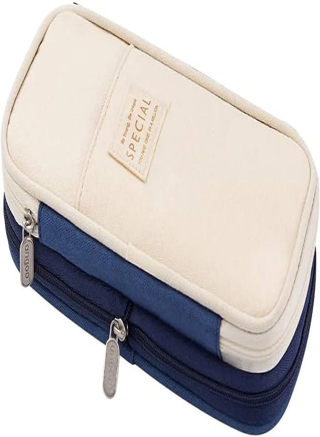 Invite Enterprise Invite Kawaii 2 Compartment Cute Aesthetic Pencil Case for Girls - Large Capacity Pen Pouch Multifunctional Stationery Organizer for School Office (Spacial Navy Blue) - Image 1