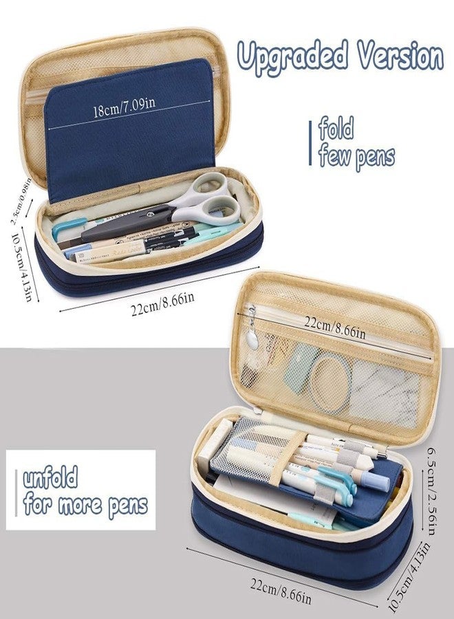 Invite Enterprise Invite Kawaii 2 Compartment Cute Aesthetic Pencil Case for Girls - Large Capacity Pen Pouch Multifunctional Stationery Organizer for School Office (Spacial Navy Blue) - Image 2