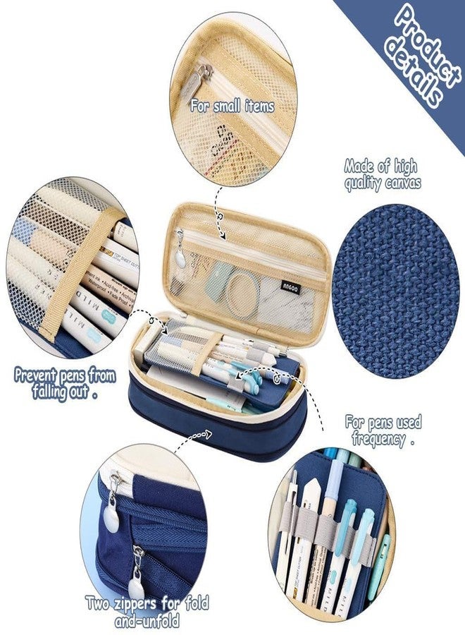 Invite Enterprise Invite Kawaii 2 Compartment Cute Aesthetic Pencil Case for Girls - Large Capacity Pen Pouch Multifunctional Stationery Organizer for School Office (Spacial Navy Blue) - Image 4
