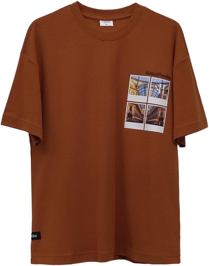Cedro Men's Oversize Graphic Tee in Brown with Photo Print - Image 1
