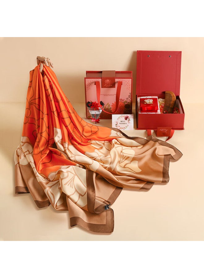 Hang Silk House Hangsifu مجموعة هدية من وشاح الحرير، شراء جماعي للشال، لفافة للنساء، هدية عيد ميلاد الأم للمسنين، Jinghong مشط ومشبك - Image 2