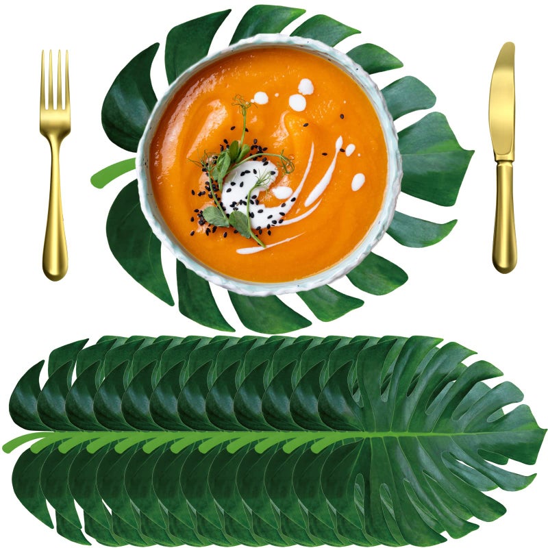 Sinmoe 100 Pack Disposable Paper Placemats Bulk 13 Inch Paper Charger Place Mat Party Charger Plates Table Place Mats for Dinner Wedding Birthday Baby Shower Spring Dining Tableware(Palm Leaf) - Image 1