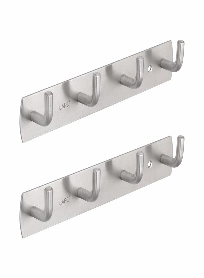 LAPO 2 Pack Premium Stainless Steel Multipurpose Cloth Hook - 4 Hooks Door Wall Hook Hanger for Bathroom,Cloth Hanger,Door Hooks Rail, Key Holder, Matt Finish - Pack of 2 - Image 1