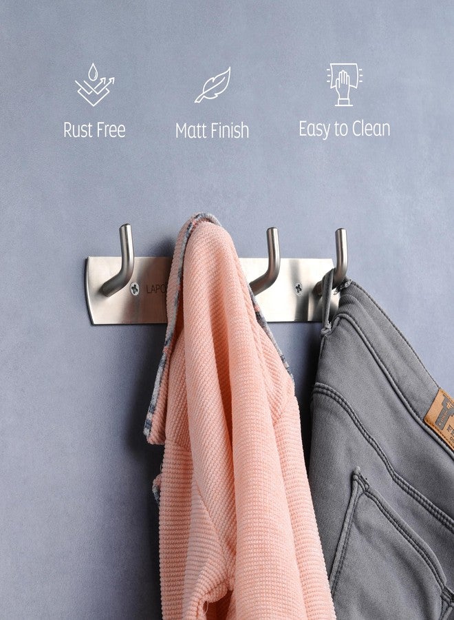 LAPO 2 Pack Premium Stainless Steel Multipurpose Cloth Hook - 4 Hooks Door Wall Hook Hanger for Bathroom,Cloth Hanger,Door Hooks Rail, Key Holder, Matt Finish - Pack of 2 - Image 5