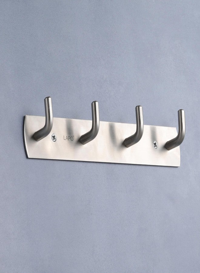 LAPO 2 Pack Premium Stainless Steel Multipurpose Cloth Hook - 4 Hooks Door Wall Hook Hanger for Bathroom,Cloth Hanger,Door Hooks Rail, Key Holder, Matt Finish - Pack of 2 - Image 2