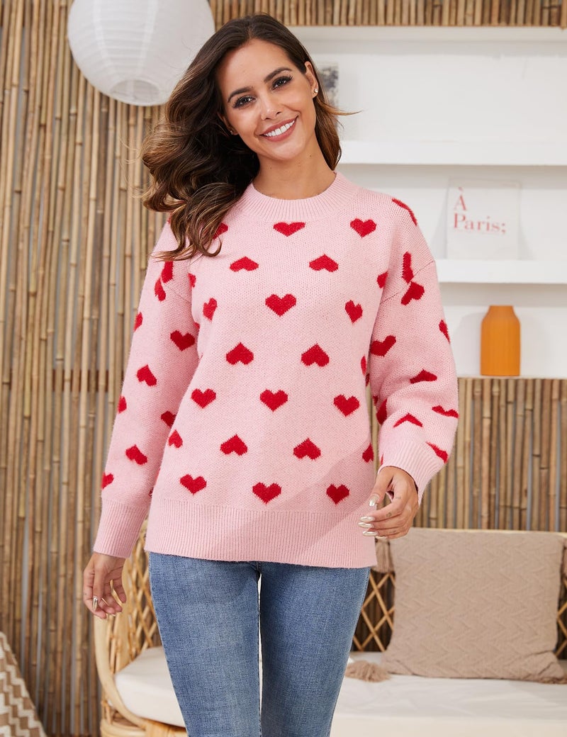 Gihuo Heart Sweater for Women Cute Kawaii Casual Crewneck Long Sleeve Knitted Pullover Sweaters(Pink-S) - Image 4