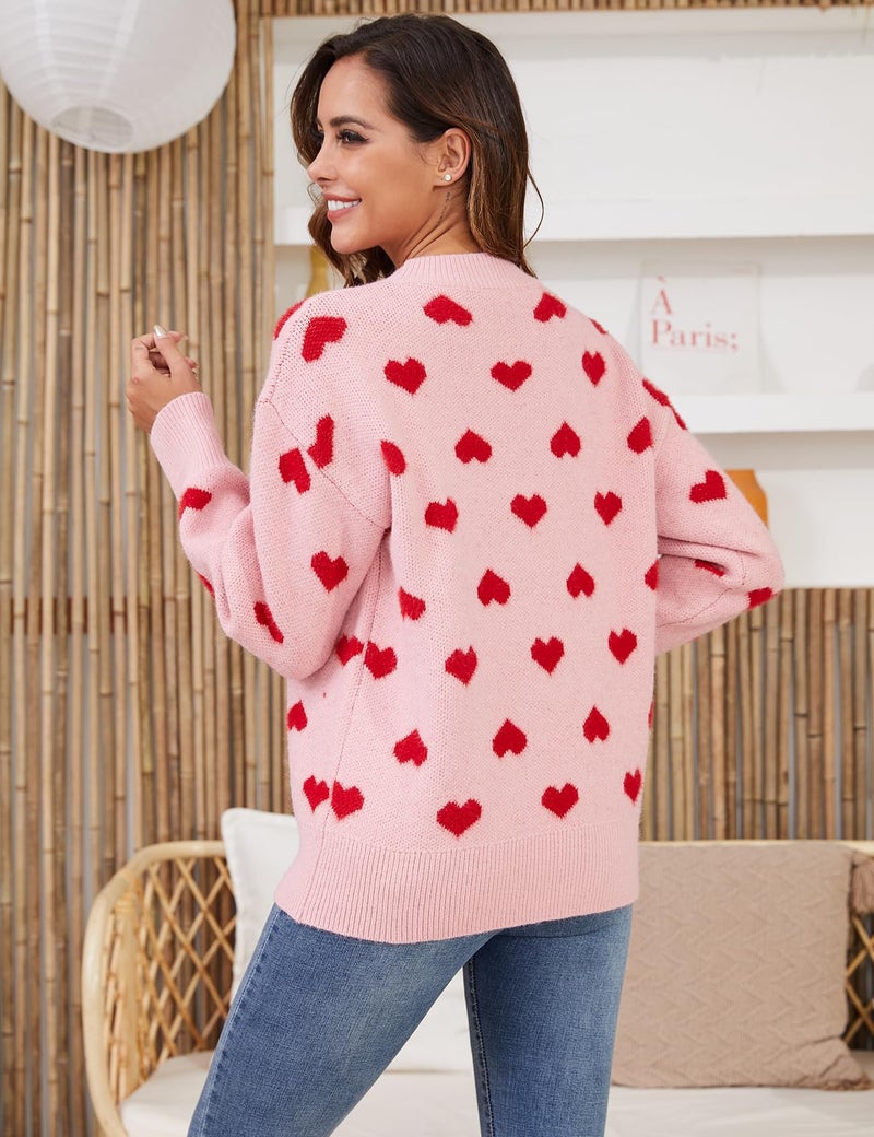 Gihuo Heart Sweater for Women Cute Kawaii Casual Crewneck Long Sleeve Knitted Pullover Sweaters(Pink-S) - Image 2