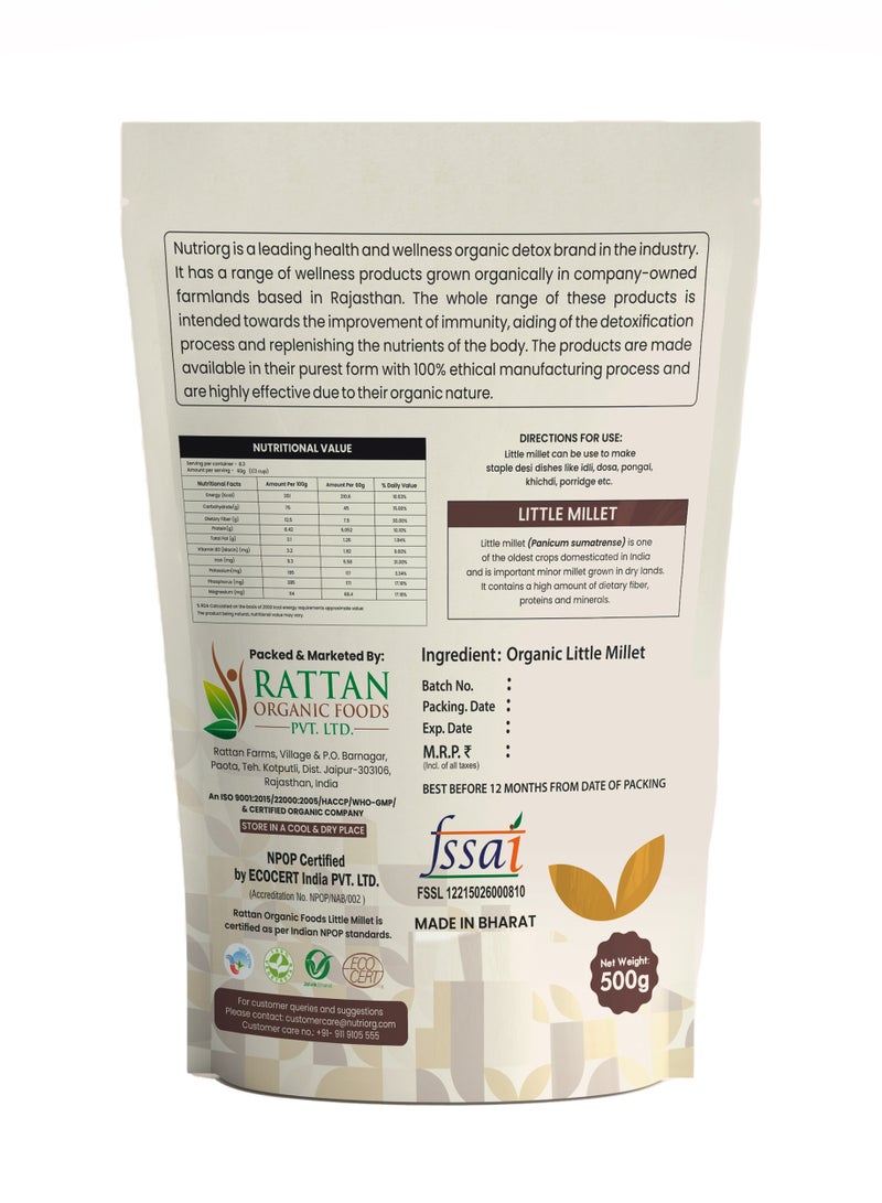 Nutriorg Organic Little Millet 500g - Image 2