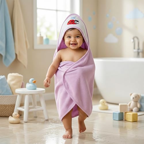 Mee Mee Bamboo Cotton Premium Baby Washcloth - Soft, Absorbent, Reusable Face Towels for Newborns, Infants, Toddlers - Purple - Hooded - 1 Pack 80X80 CM - Image 1