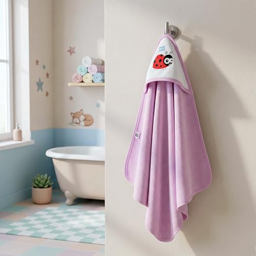 Mee Mee Bamboo Cotton Premium Baby Washcloth - Soft, Absorbent, Reusable Face Towels for Newborns, Infants, Toddlers - Purple - Hooded - 1 Pack 80X80 CM - Image 2