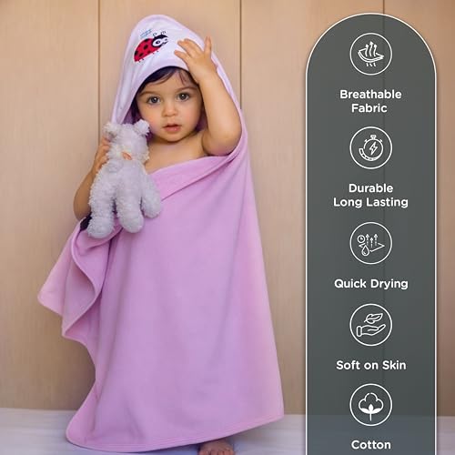 Mee Mee Bamboo Cotton Premium Baby Washcloth - Soft, Absorbent, Reusable Face Towels for Newborns, Infants, Toddlers - Purple - Hooded - 1 Pack 80X80 CM - Image 3