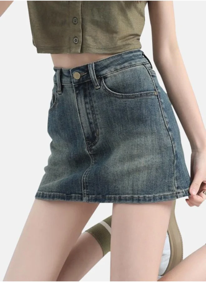 يونيكي Blue A-Line Mini Denim Skirts