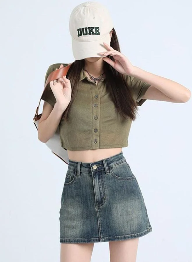 يونيكي Blue A-Line Mini Denim Skirts