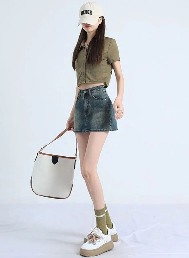 يونيكي Blue A-Line Mini Denim Skirts