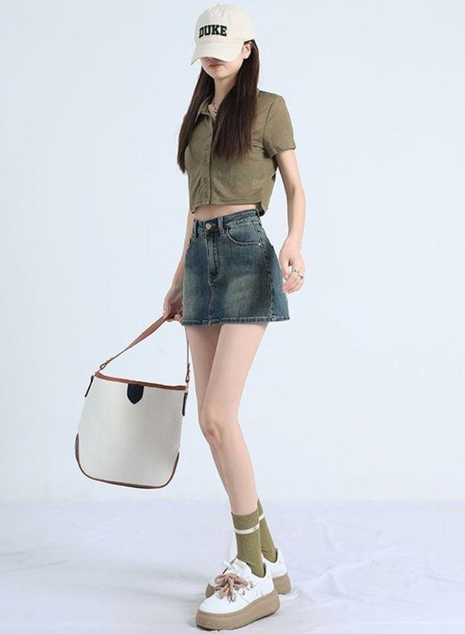 YUNIQEE Blue A-Line Mini Denim Skirts - Image 4