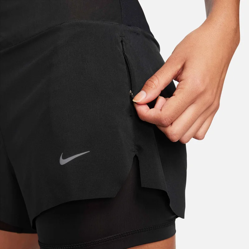 Nike Black Women's Dri-FIT Swift Mid-Rise 2-in-1 Running Shorts for Women | Best Price UAE