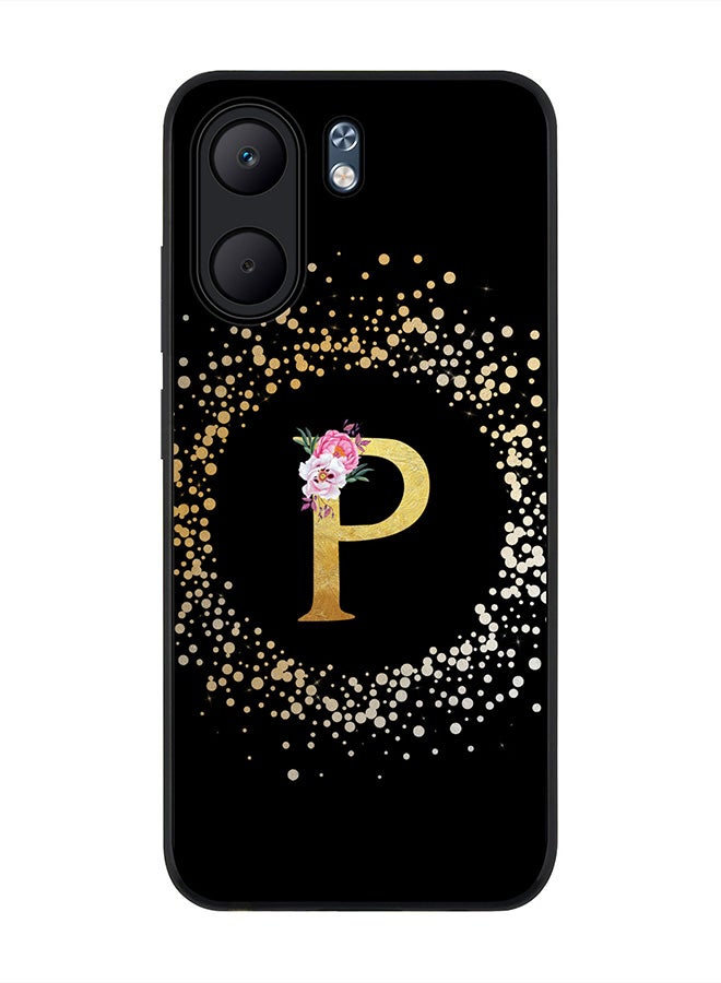 Stylizedd For Oppo A5x 5G / A5x 4G Case,Slim fit Camera Protection, Shockproof Thin Phone cover  - Custom Monogram Floral - P ( Black )