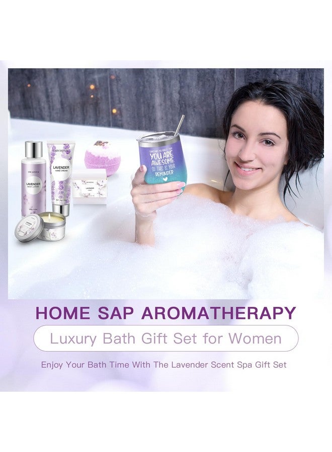 LUCOTIYA Gifts for Women, Birthday Gifts for Women Spa Gifts Baskets for Women Bubble Bath and Body Gifts Set for Women Lavender Gifts for Mom Her Female Sister Mother Teacher Wine Tumbler Purple Gifts - Image 5