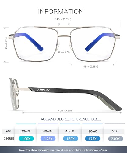 ANYLUV Reading Glasses Men/Women 1.25, Anti Eyestrain Blue Light Reader for Women, Metal Cheaters Reading Computer Glasses - Image 5