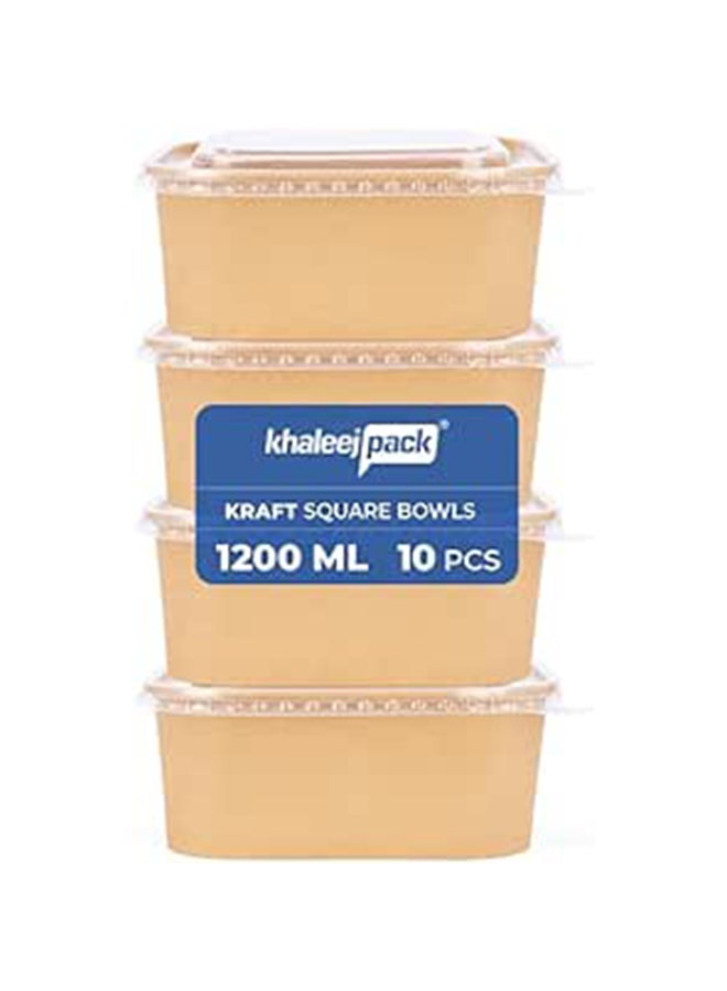 Khaleej Pack Kraft Salad Bowl with Lid [1200ml - 40oz, Pack of 10], Disposable Bowls with Lids,100% Eco-friendly, Biodegradable, Microwave Safe, Heavy Duty, Takeaway Container for Party, Dessert - Image 1