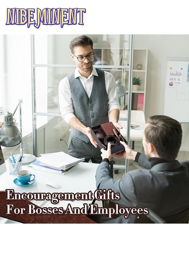 NIBEMINENT طقم هدايا عيد ميلاد للرجال مكون من 12 قطعة مع صندوق للرجال والآباء - محفظة من جلد PU، حقيبة أدوات جلدية، ربطة عنق، جورب، حزام، سلسلة مفاتيح، نظارات شمسية، قلم - Image 5