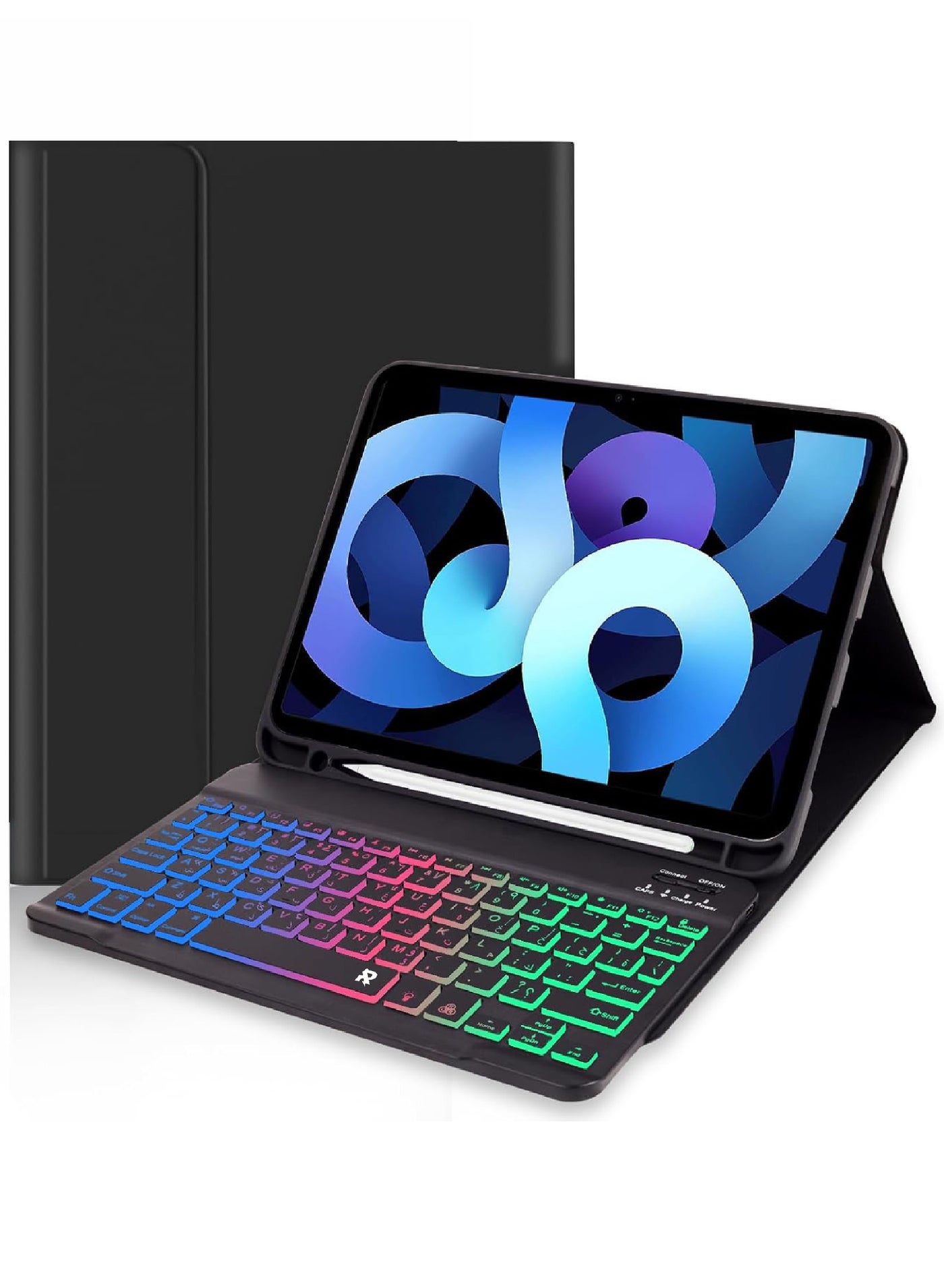 Keyboard Case for iPad Air 13-inch (M3/M2, 2025/2024), iPad Pro 12.9-inch (6th2022/5th2021/4th2020/3th2018), Detachable 7-Color Rainbow Backlit Keyboard with Magnetic Type-C Charging Cover for iPad Air 13-inch 2025/2024 and Pro 12.9-inch (2022-2018)