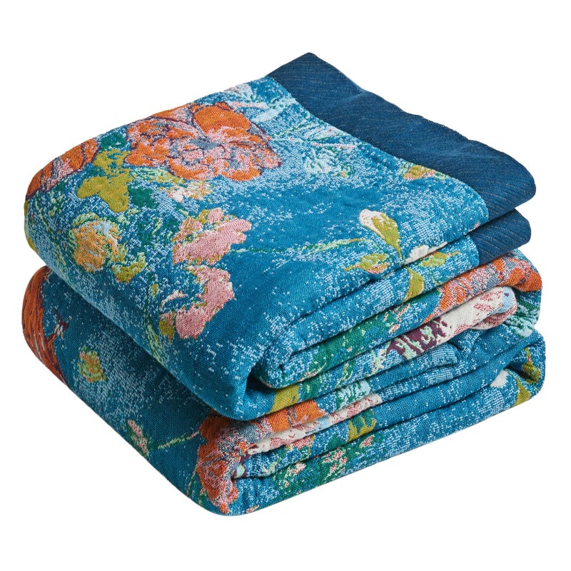MSGKV Boho Throw Blanket for Couch 50"x60" Cotton Blanket with Floral and Bird Spring Breathable Lightweight Farmhouse Decorative Blankets for Sofa Muslin All Seasons - Image 1