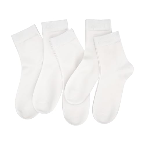 SERISIMPLE Women Thin Viscose Bamboo Socks Crew Lightweight Above Ankle Casual Dress Sock For Ladies Bootie Trouser 5 Pairs (White, Large) - Image 1