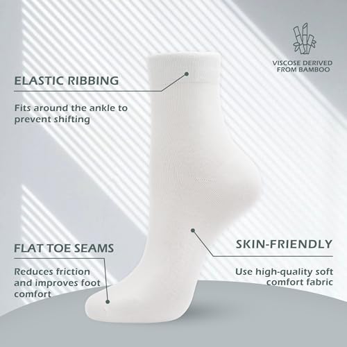 SERISIMPLE Women Thin Viscose Bamboo Socks Crew Lightweight Above Ankle Casual Dress Sock For Ladies Bootie Trouser 5 Pairs (White, Large) - Image 2