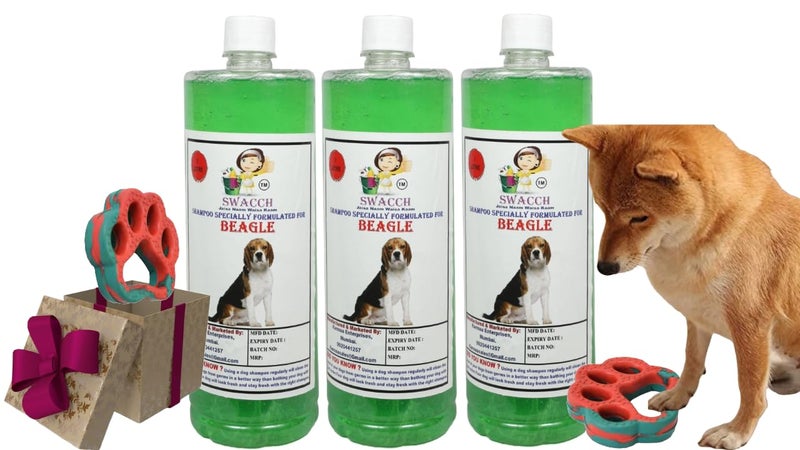 swacch Beagle Dog Shampoo + Paw Shape I Rubber Dog Toy for Training and Interactive I Durable & Safe I Combo Pack I 3 Litre Neem Alovera - Image 1