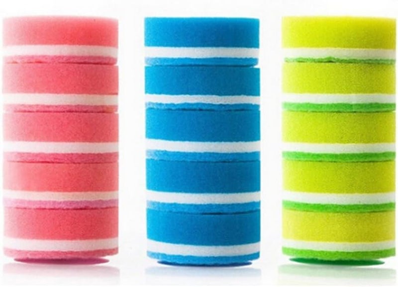 woobles Double Side Round Shape Scrub Sponge Dish Pad Cleaner (Random Color) 5pcs - Image 3