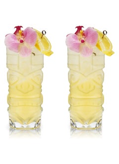 Set of 2 Premium Lead-Free Crystal Clear Tiki Glasses for Weddings and Parties 14 oz Gift Set