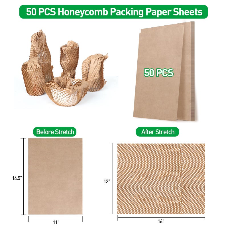 MAXECHO 50 Sheets Honeycomb Packing Paper Expanded Size 12" Ã— 16" Unexpanded Size 14.5" Ã— 11" Bubble Cushioning Wrap for Moving Shipping Products Gifts Wrapping Essentials Packaging Materials Supplies - Image 2