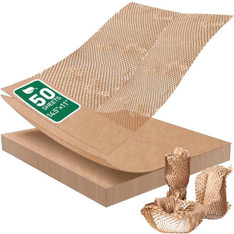 MAXECHO 50 Sheets Honeycomb Packing Paper Expanded Size 12" Ã— 16" Unexpanded Size 14.5" Ã— 11" Bubble Cushioning Wrap for Moving Shipping Products Gifts Wrapping Essentials Packaging Materials Supplies - Image 1