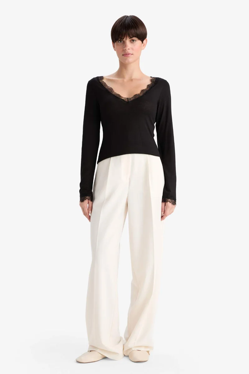 ديفاكتو Fall in Love Modal Cashmere Soft Texture Lace Top
