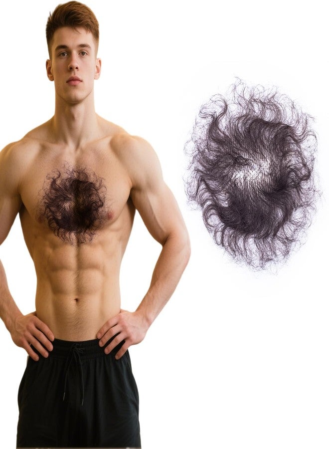 INFTOYCO Fake Chest Hair Body Hairs Adding Hair Volume Enhancement of Manliness Handmade Full Lace Fake Realistic Chest hair (Round-Brownish Black) - Image 1